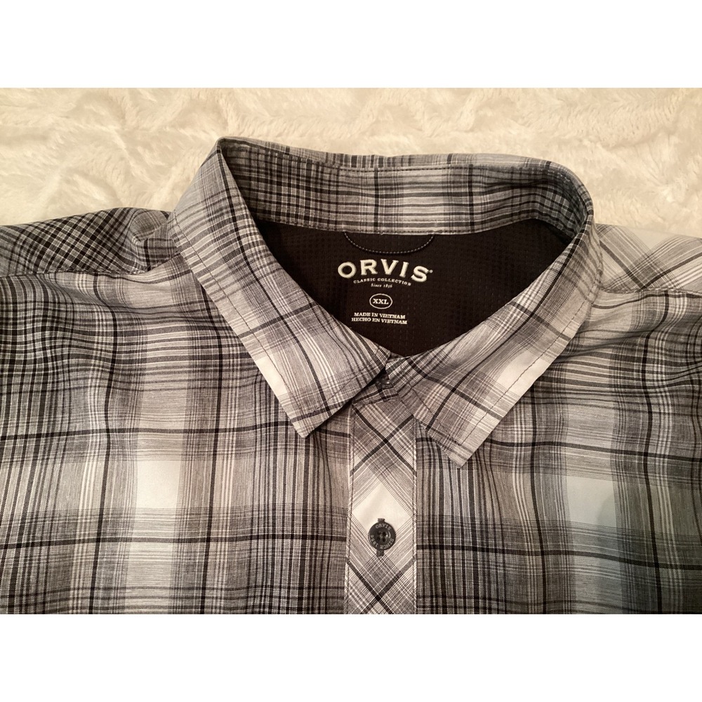 Orvis Classic Collection Mens XXL Grey Plaid Short Sleeve Button Down Shirt - Picture 4 of 4